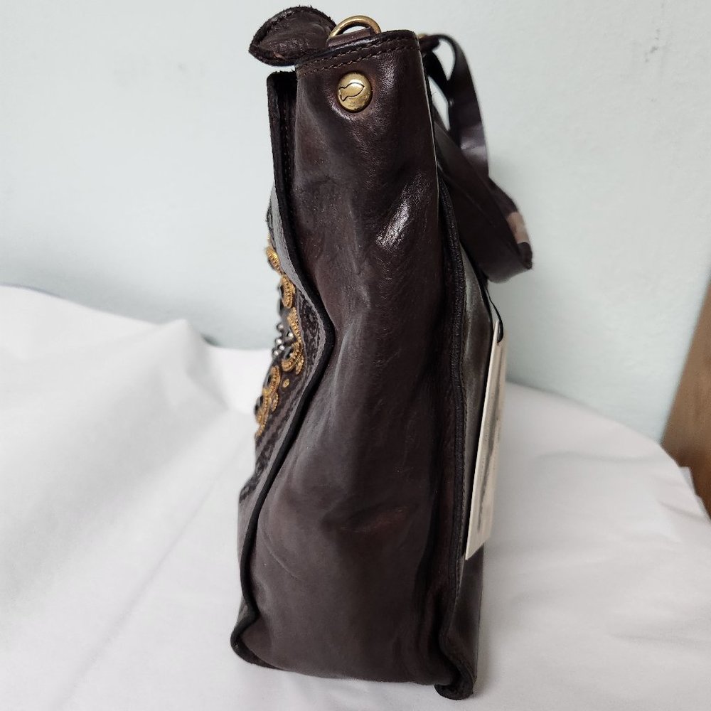 Campomaggi Studded Larimar Shopper Zip Top Double Handles NWT Brown - Picture 4 of 8